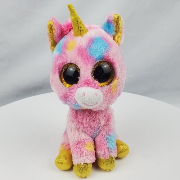 Ty Beanie Boos Fantasia Pink Rainbow Unicorn 6" Plush Glitter Eyes Stuffed Toy - Picture 1 of 5